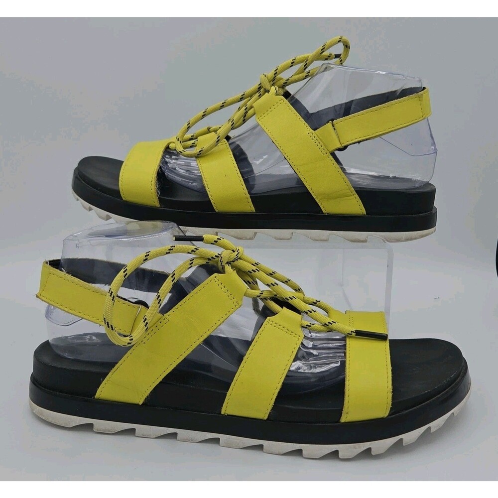 Sorel Roaming Lace Up Sandals Womens Size 12 Bolt Yellow Black Gladiator Strappy